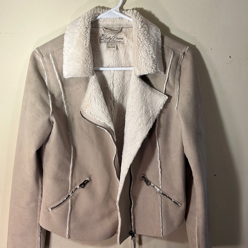 Women’s Lucky Brand Beige Faux Suede Sherpa Jacket